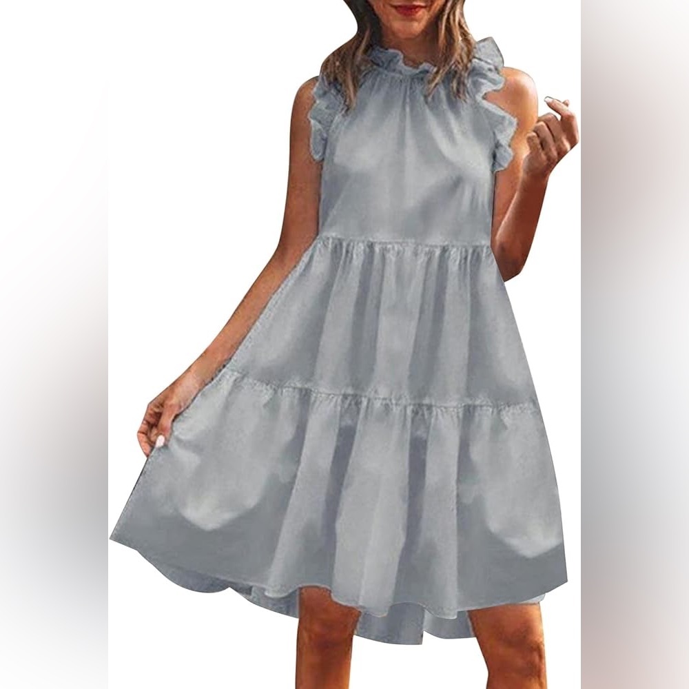 Karlie powder blue tiered ruffle dress